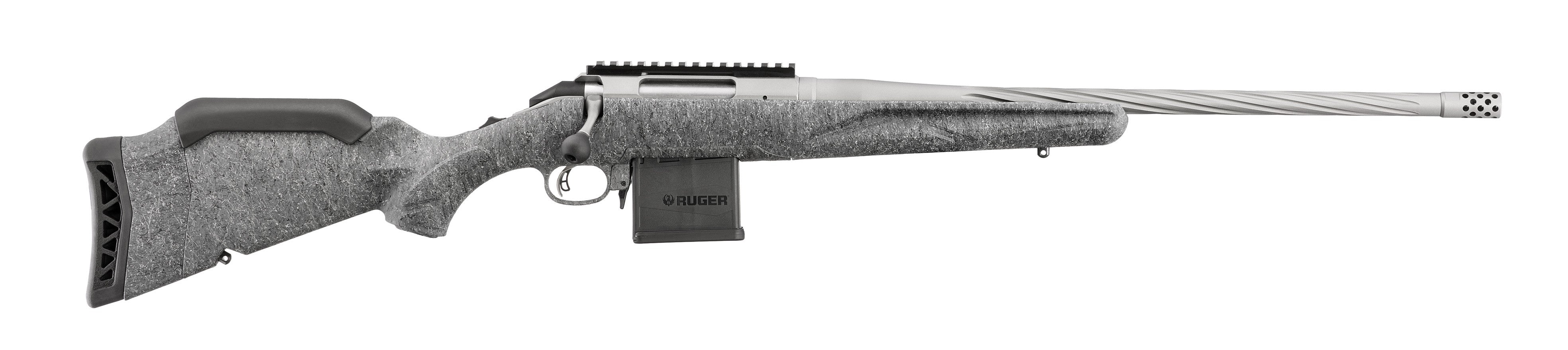 Ruger 46909 American II Full Size 223 Rem 10+1 20" Gun Metal Gray Cerakote Spiral Fluted Threaded Barrel & Alloy Steel Receiver w/Picatinny Rail, Gray Splatter Adj LOP Synthetic Stock