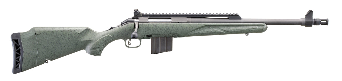Ruger 46968 American II Scout 350 Legend 5+1 16.10" Cobalt Cerakote Threaded Barrel, Alloy Steel Receiver w/Scope Rail, Leaf Green Splatter Adj LOP Synthetic Stock