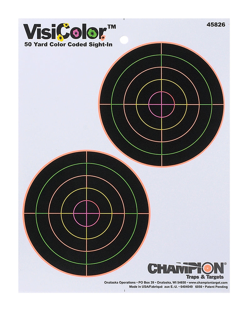 Champion VisiColor 5 Inch Double Bullseye Self-Adhesive Paper Target 10 Pack