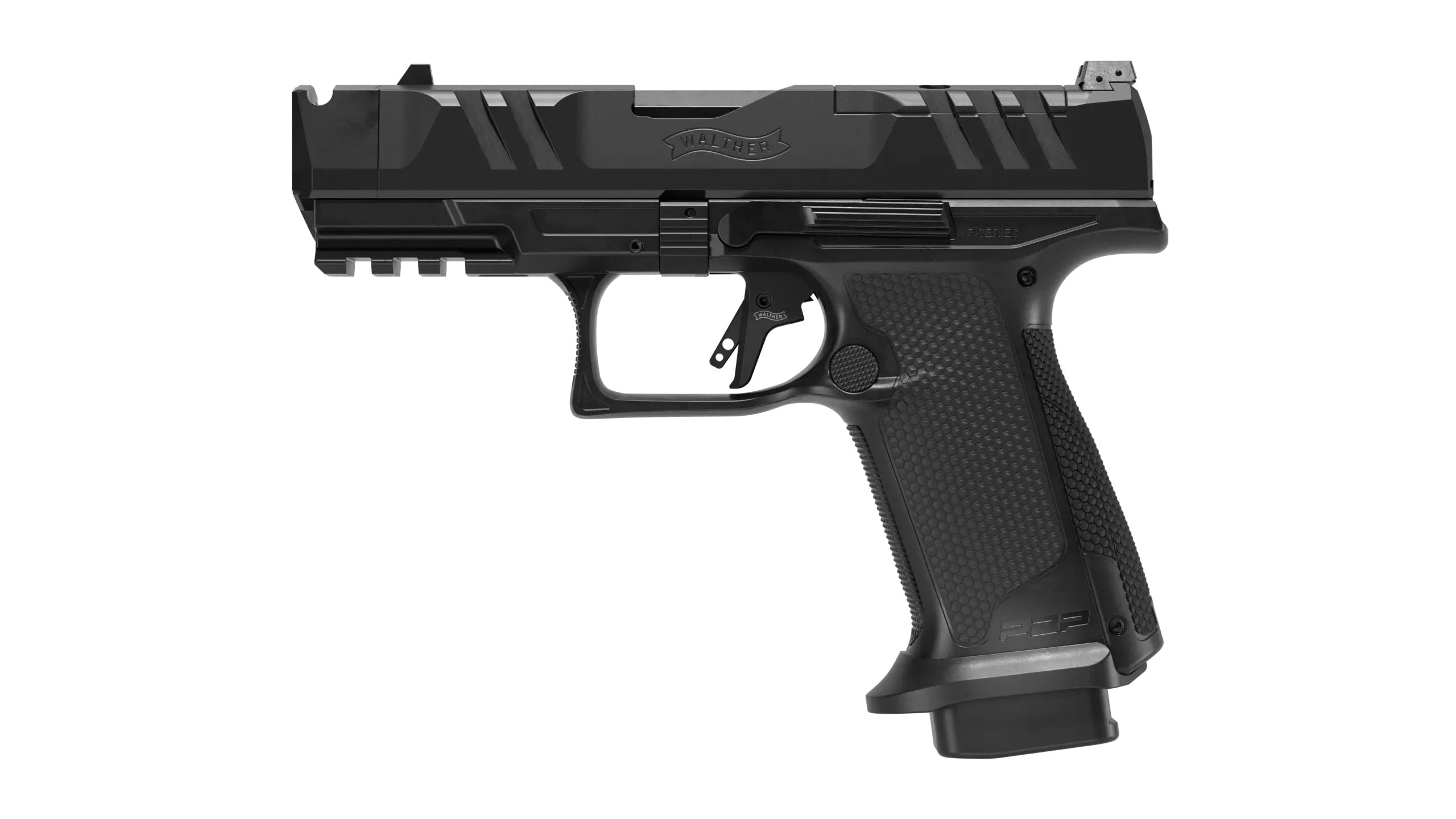 Walther Arms 4797050 PDP Pro X Sub-Compact Frame 9mm Luger 10+1 3.75" Black Barrel, Black Optic Ready/Serrated Slide, Black Polymer Frame w/Picatinny Rail, Black Textured Grip