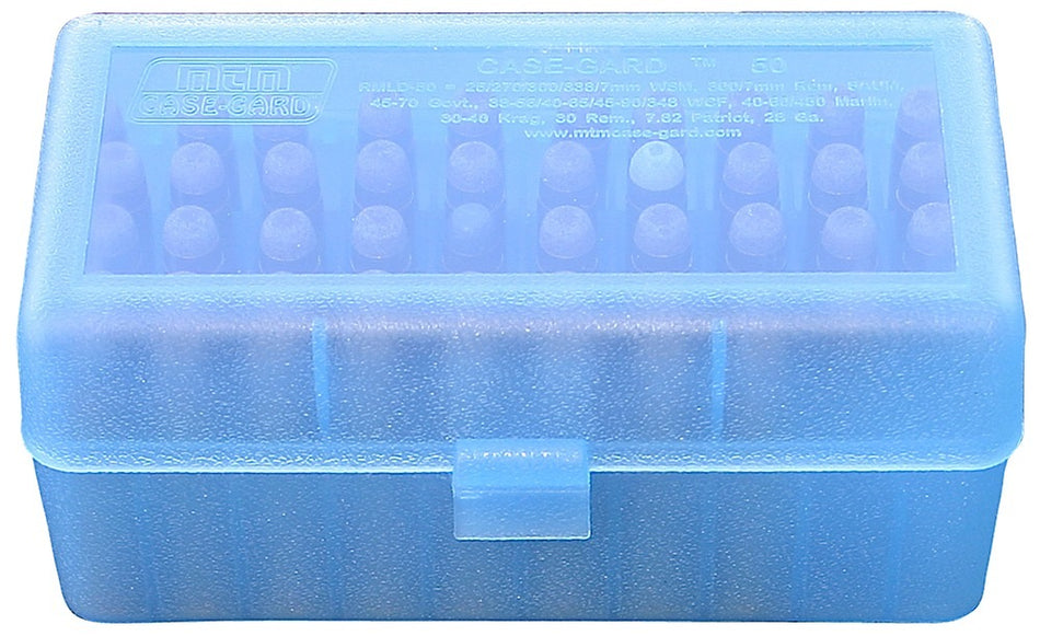 MTM Case-Gard RMLD5024 R-50 Ammo Storage Box Multi-Caliber/28 Ga Clear Blue Polypropylene