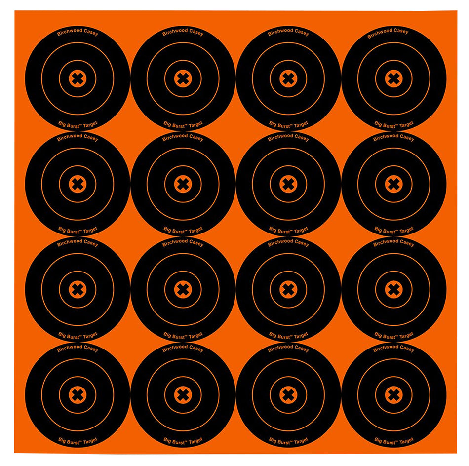 Birchwood Casey 3" Bullseye Big Burst Self-Adhesive Revealing Target Black/Orange 48 Pack