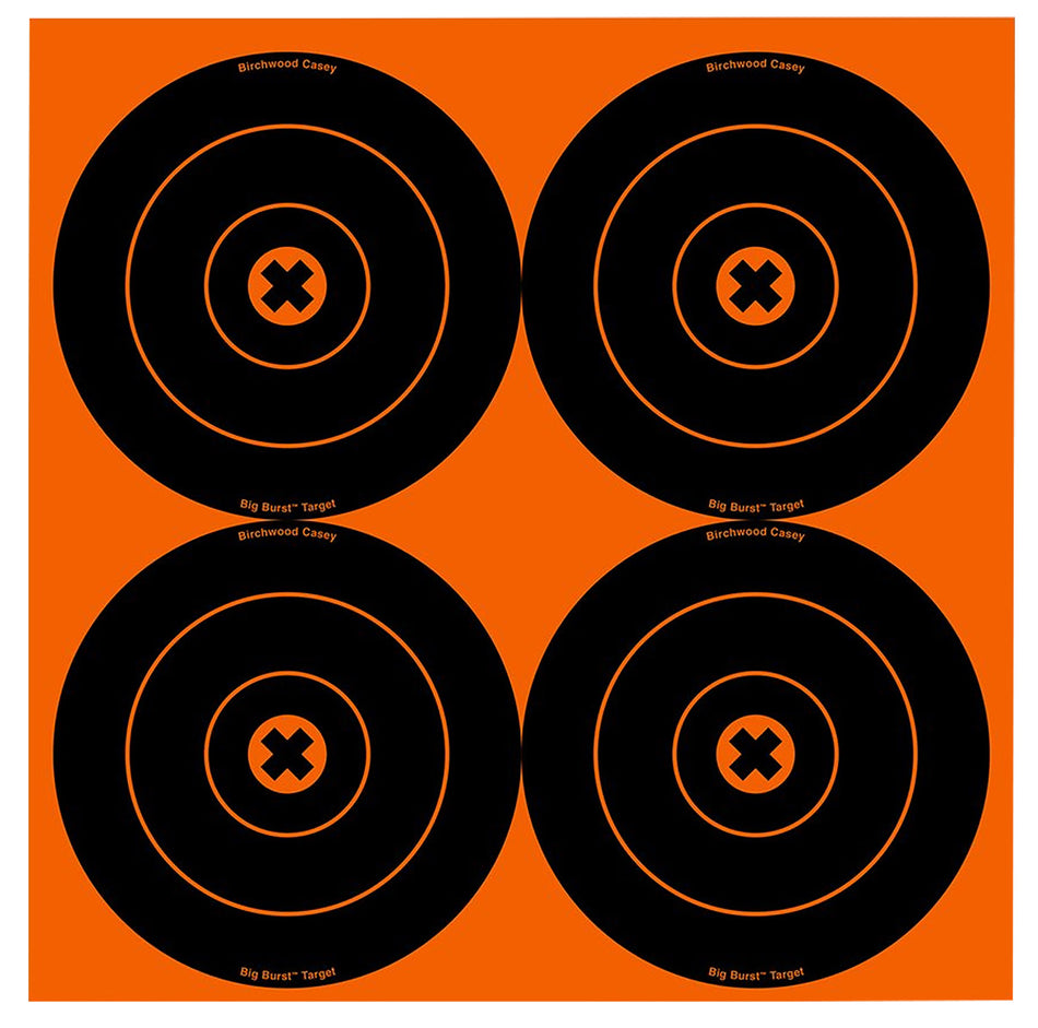 Birchwood Casey 6" Bullseye Big Burst Self-Adhesive Revealing Target Black/Orange 12 Pack
