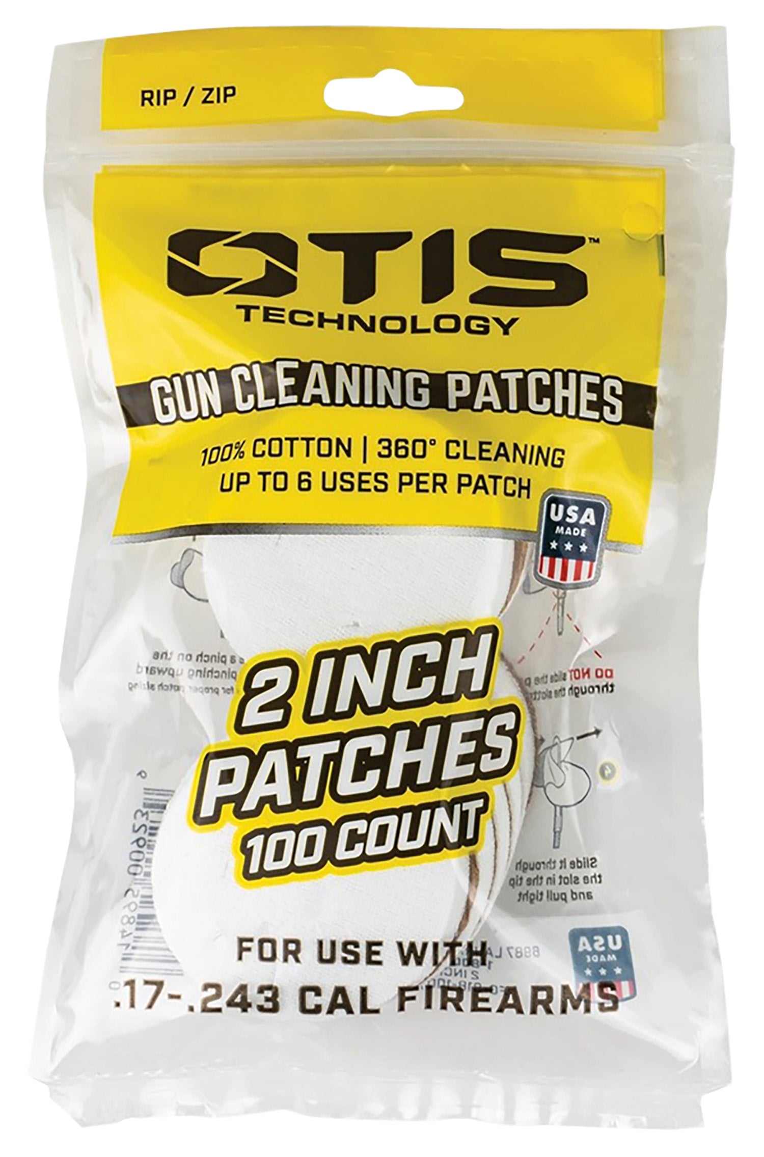 Otis 17 to 22 Cal Rimfire Small Caliber Cotton Cleaning Patches 100 Pack