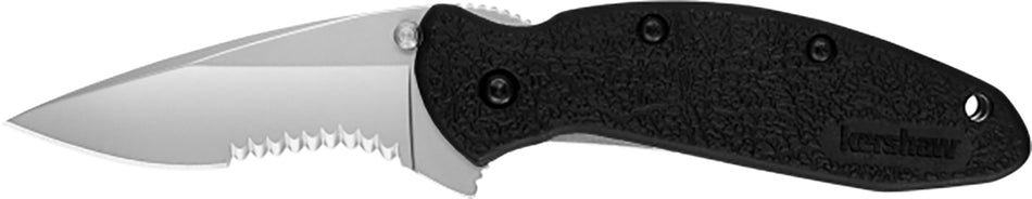 Kershaw Scallion Part Serrated Folding Knife 2.40" 420HC SS Blade, Black Glass-Filled Nylon Handle SpeedSafe