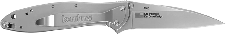 Kershaw Leek Folding Knife 3" Drop Point Plain 14C28N Sandvik Steel Blade, 410 SS Bead Blasted Handle