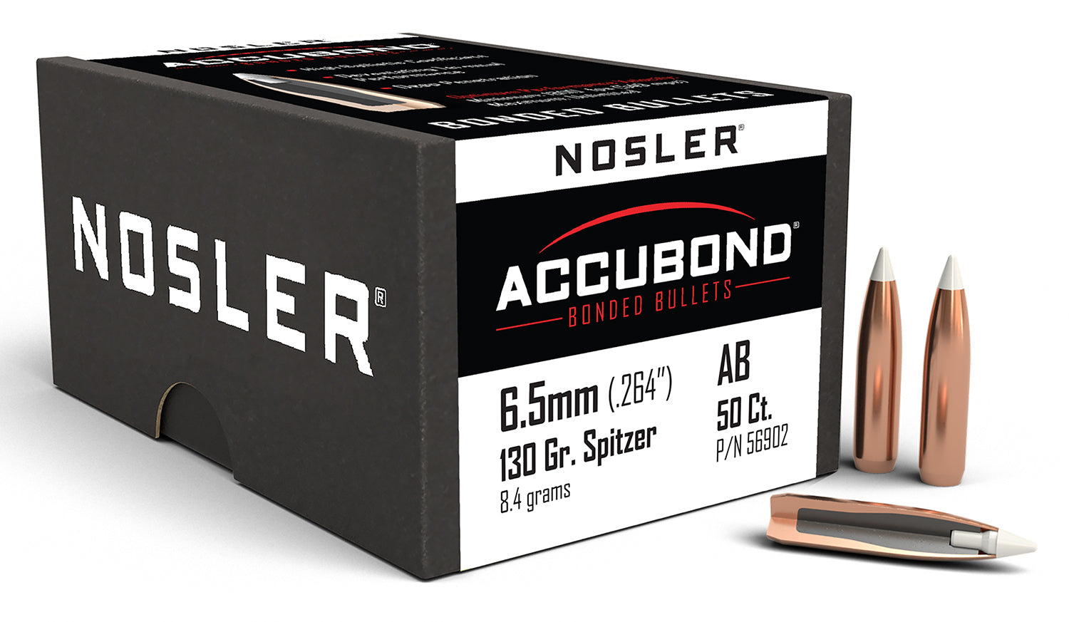 Nosler 56902 AccuBond 6.5 Creedmoor 130gr Spitzer Point Hunting Bullets 50/Box