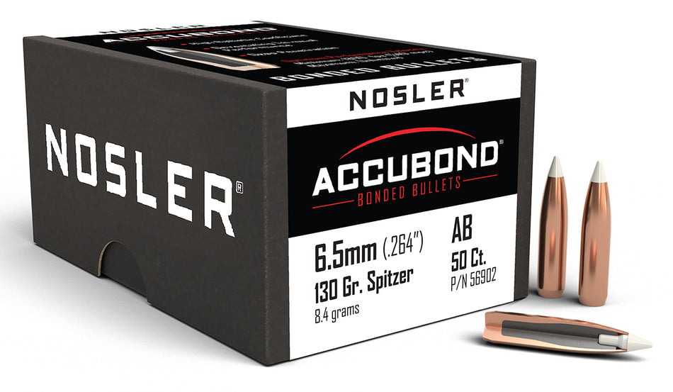 Nosler 56902 AccuBond 6.5 Creedmoor 130gr Spitzer Point Hunting Bullets 50/Box