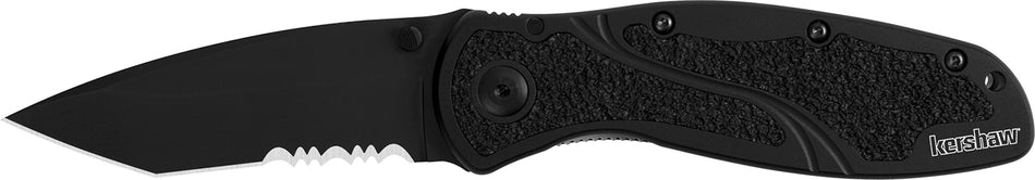 Kershaw Blur 1670TBLKST 3.40" Assisted-Open Tanto Knife Black DLC Partially Serrated Blade Black Anodized Handle with Pocket Clip