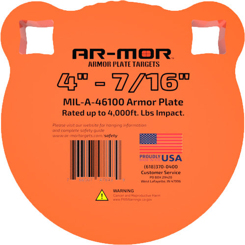 AR-MOR 4" Round Orange MIL46100 Steel Gong 7/16 Inch Thick