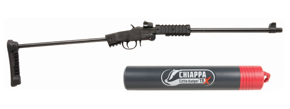 Chiappa Firearms 500265 Little Badger Xtreme Full Size 22 LR 1 Shot, 16.50" Black Steel Threaded Barrel, Black Quad Picatinny Receiver, Black Folding Steel Rod Stock, Right Hand
