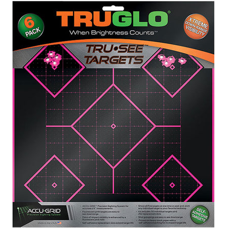 TruGlo TG14P6 Tru-See Self-Adhesive Pink Halo 5-Diamond Paper Shooting Targets 6 Pack