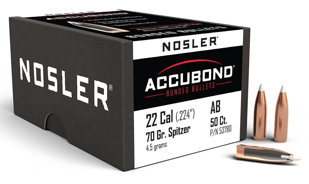 Nosler AccuBond 22 Cal 70gr Spitzer Point Bullets 50/Box