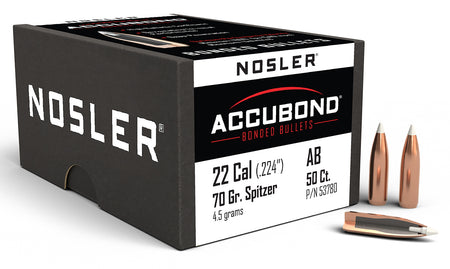 Nosler AccuBond 22 Cal 70gr Spitzer Point Bullets 50/Box