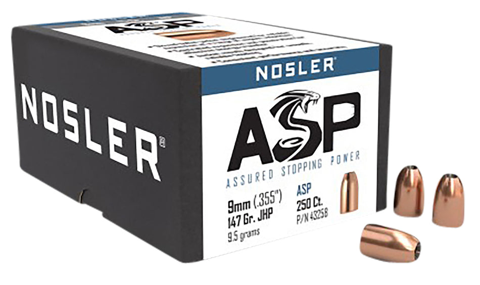 Nosler ASP 9mm 147gr Jacketed Hollow Point Pistol Bullets 250/Box