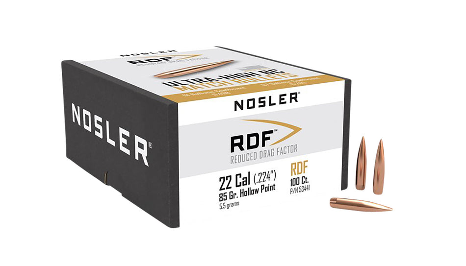 Nosler RDF Match 22 Cal 85gr Hollow Point Boat Tail Bullets 100/Box