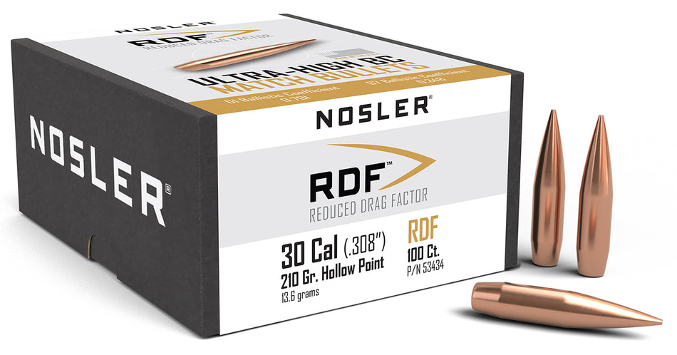 Nosler RDF Match 30 Cal 210gr Hollow Point Boat Tail Bullets 100/Box