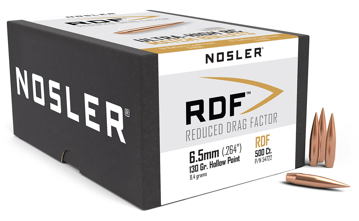 Nosler RDF Match 6.5 Creedmoor 130gr Hollow Point Boat Tail Bullets 500/Box