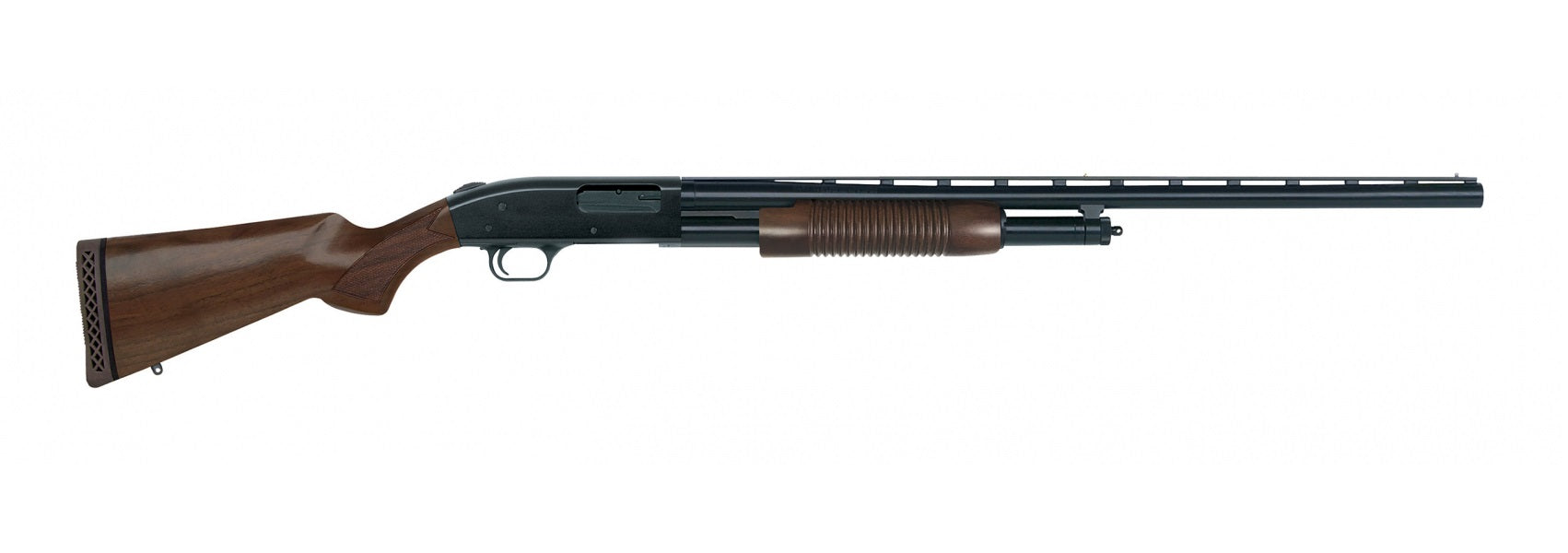 Mossberg 50430 500 Retrograde Full Size 12 Gauge Pump 3" 5+1 28" Matte Blued Vent Rib Barrel, Matte Blued Drilled & Tapped Receiver, Fixed Walnut Stock, Right Hand