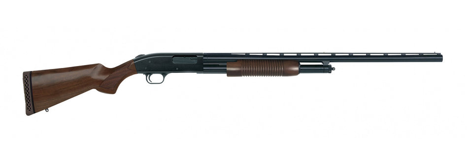 Mossberg 50430 500 Retrograde Full Size 12 Gauge Pump 3" 5+1 28" Matte Blued Vent Rib Barrel, Matte Blued Drilled & Tapped Receiver, Fixed Walnut Stock, Right Hand