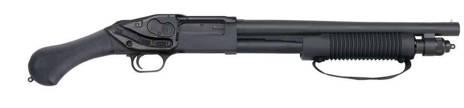 Mossberg 50638 590 Shockwave 12 Gauge Pump 3" 5+1 14.38" Matte Blued Heavy-Walled Barrel, Drilled & Tapped Matte Blued Stainless Steel Receiver, Black Raptor Birdshead Grip, Crimson Trace Lasersaddle