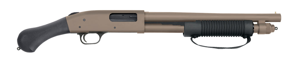 Mossberg 50653 590 Shockwave 12 Gauge 5+1 3" 14.375" Heavy Barrel, Flat Dark Earth Cerakote, Dual Extractors, Drilled & Tapped Receiver, Corncob Forend w/Strap, Raptor Birdshead Grip Stock