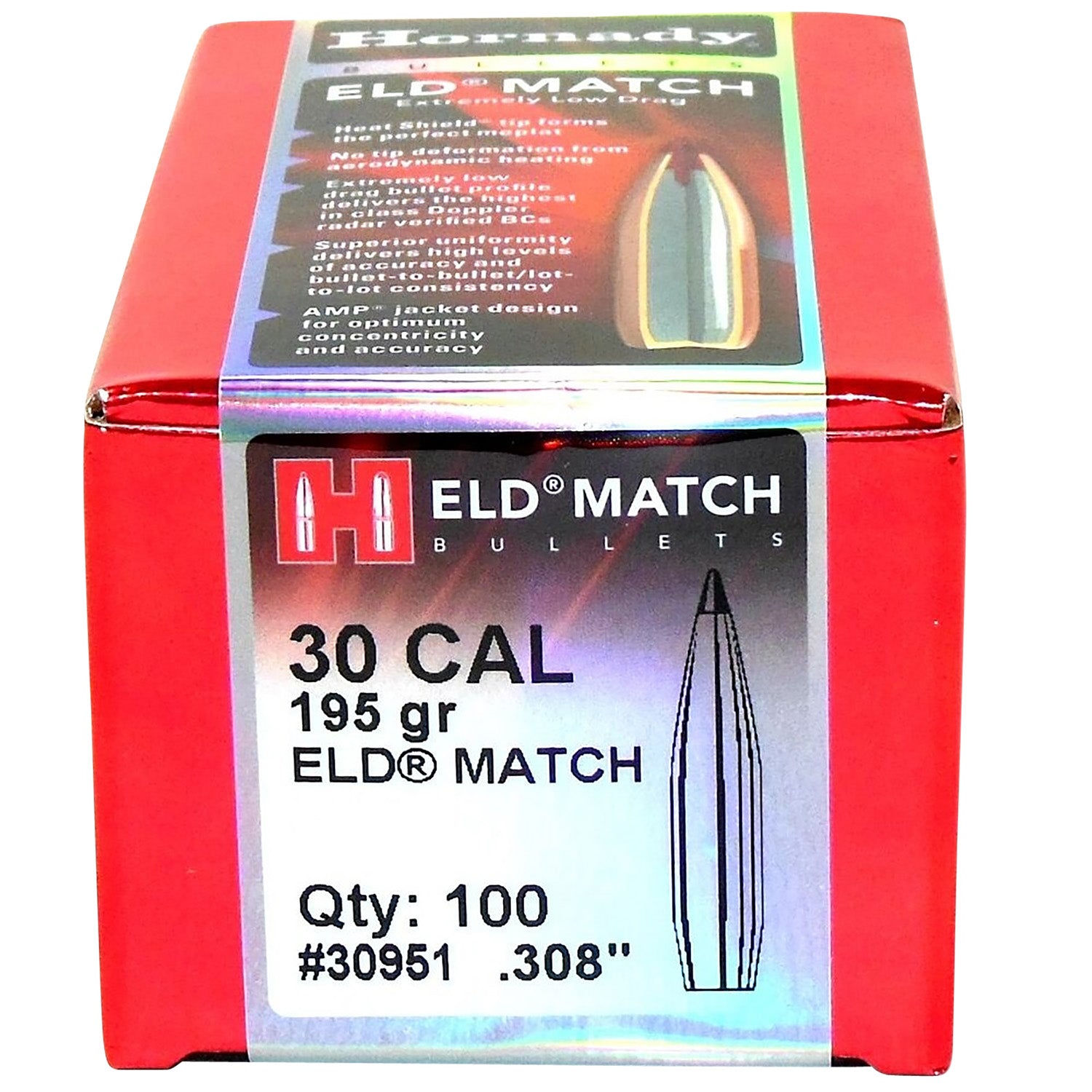 Hornady ELD Match 30 Cal .308 195gr Extremely Low Drag Match Bullets 100/Box