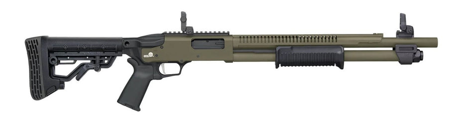 Mossberg 50759 590R 12 Gauge Pump 3" 6+1 18.50" OD Green Cerakote Heat Shield Barrel, OD Green Cerakote Steel Receiver, AR Mil-Spec Adjustable Black Synthetic Stock, Black Polymer Magpul Grip
