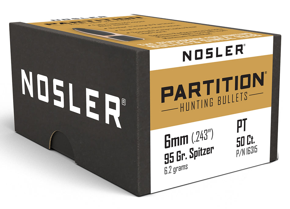 Nosler Partition 6mm 95gr Spitzer Hunting Bullets 50/Box