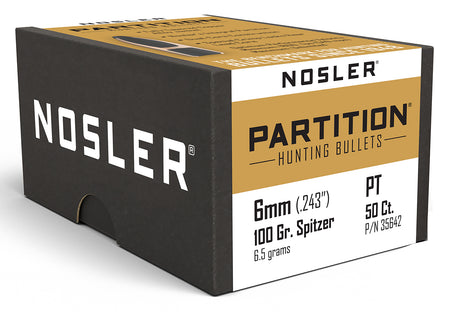 Nosler Partition 6mm 100gr Spitzer Hunting Bullets 50/Box