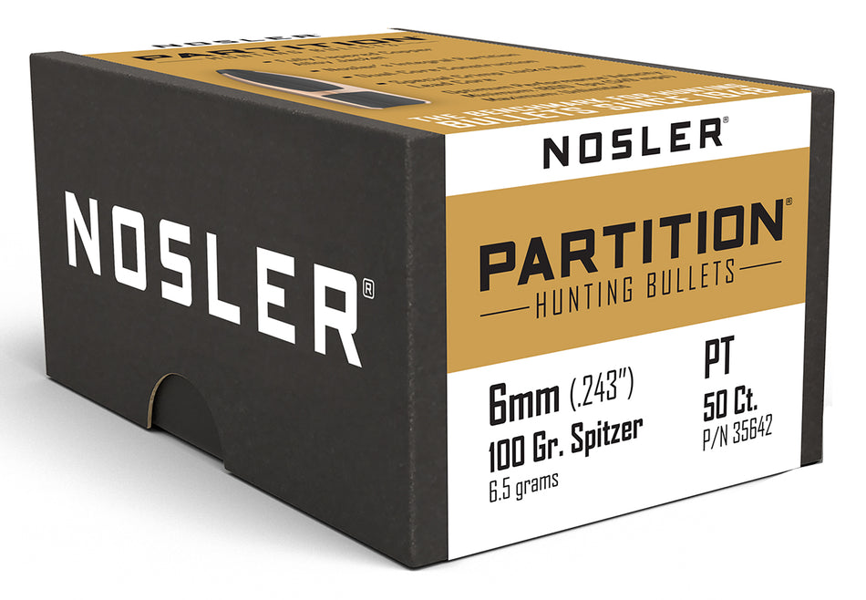 Nosler Partition 6mm 100gr Spitzer Hunting Bullets 50/Box