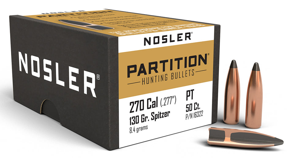 Nosler Partition 270 Win 130gr Spitzer Hunting Bullets 50/Box