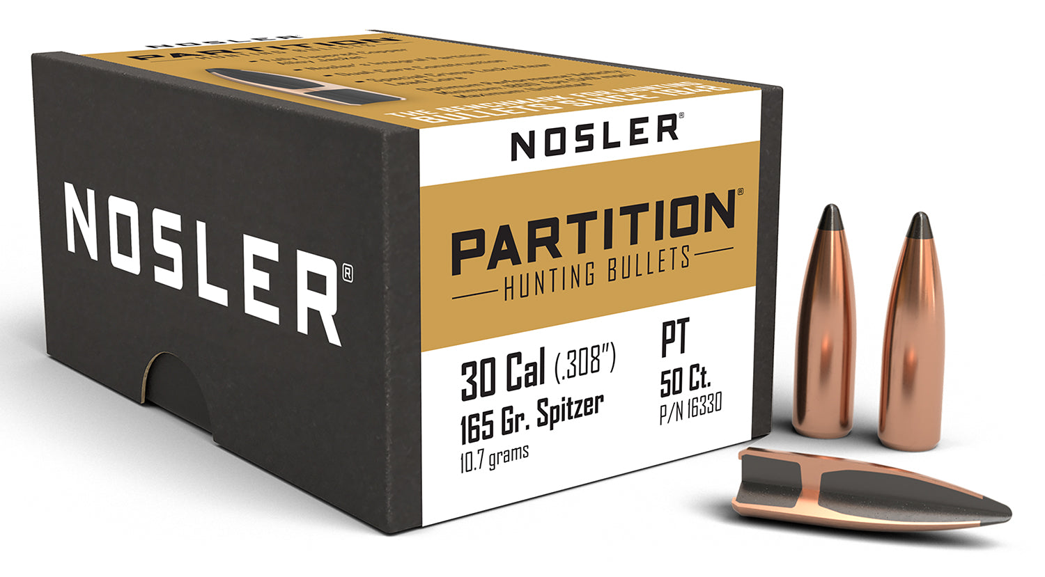 Nosler Partition 30 Cal 165gr Spitzer Hunting Bullets 50/Box