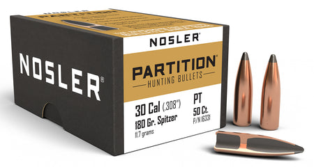 Nosler Partition 30 Cal 180gr Spitzer Hunting Bullets 50/Box