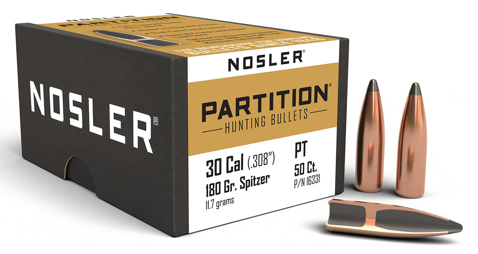 Nosler Partition 30 Cal 180gr Spitzer Hunting Bullets 50/Box
