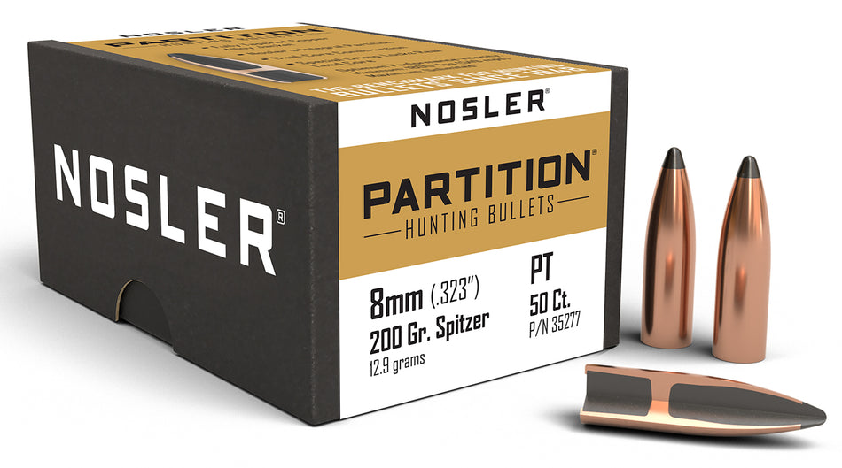 Nosler Partition 8mm 200gr Spitzer Reloading Bullets 50/Box