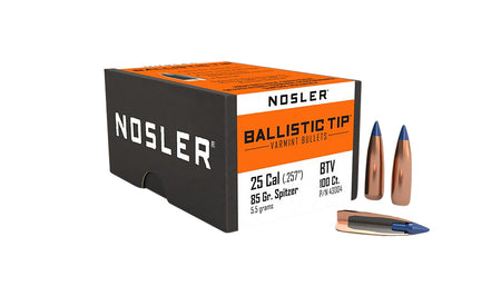 Nosler Ballistic Tip Varmint 25 Cal 85gr Spitzer Reloading Bullets 100/Box