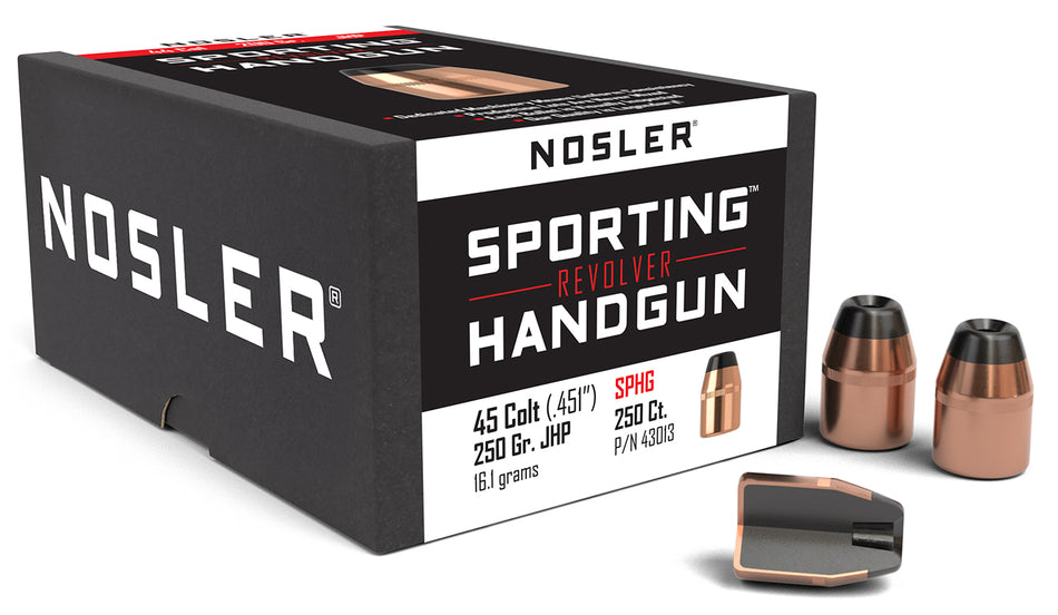 Nosler Sporting Handgun 45 Colt 250gr Jacketed Hollow Point Reloading Bullets 100/Box
