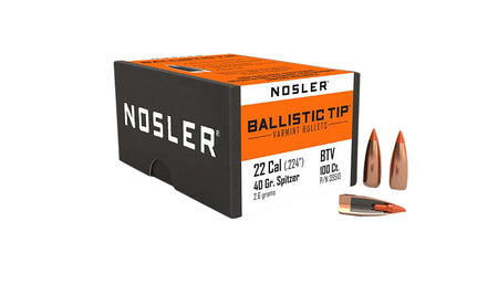 Nosler Ballistic Tip Varmint 22 Cal 40gr Spitzer Reloading Bullets 100/Box