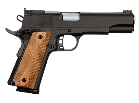 Rock Island 51434 Pro Ultra Match *CA Compliant 45 ACP Caliber with 5" Barrel, 8+1 Capacity, Overall Black Parkerized Finish Steel, Beavertail Frame, Serrated Slide & Checkered Wood Grip