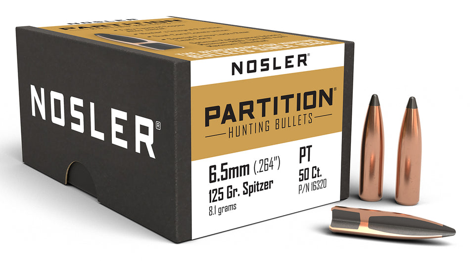 Nosler Partition 6.5 Creedmoor 125gr Spitzer Reloading Bullets 50/Box