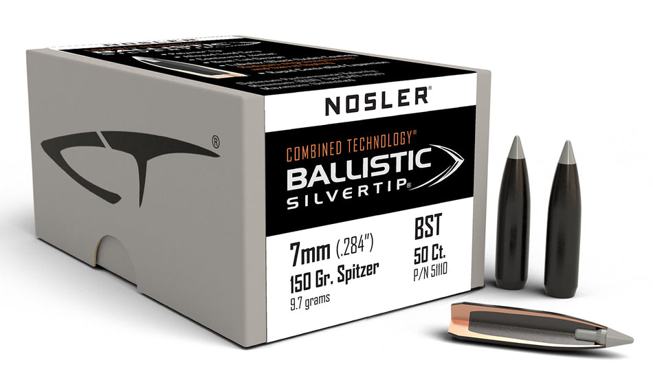 Nosler Ballistic Silvertip 7mm 150gr Spitzer Reloading Bullets 50/Box