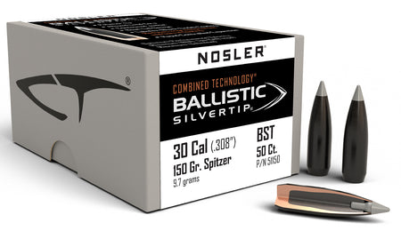 Nosler Ballistic Silvertip 30 Cal 150gr Spitzer Reloading Bullets 50/Box