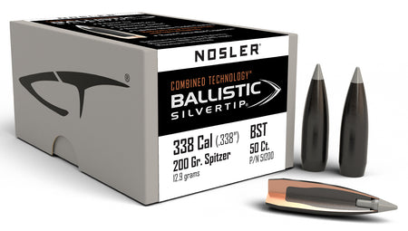 Nosler Ballistic Silvertip 338 Cal 200gr Spitzer Point Reloading Bullets 50/Box