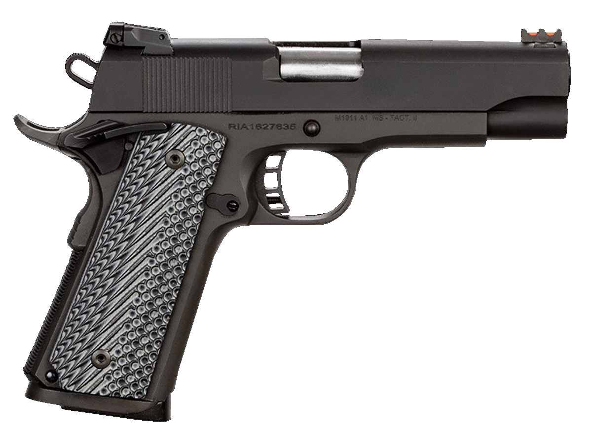 Rock Island 51487 Rock Ultra MS 45 ACP Caliber with 4.25" Barrel, 8+1 Capacity, Overall Black Parkerized Finish Steel, Beavertail Frame, Serrated Slide & Black/Gray G10 Grip