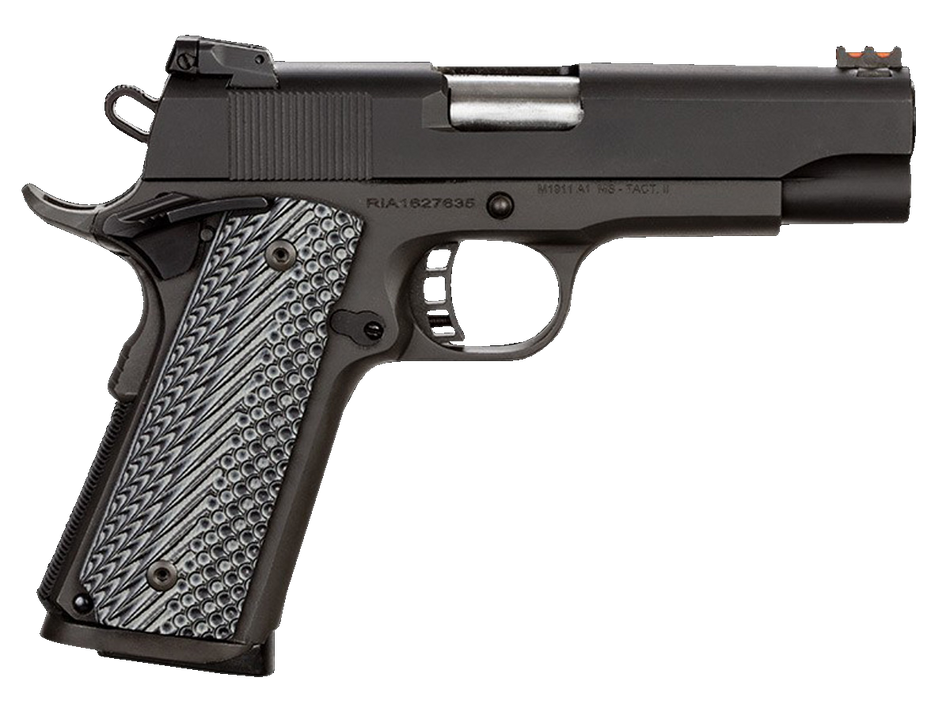 Rock Island 51487 Rock Ultra MS 45 ACP Caliber with 4.25" Barrel, 8+1 Capacity, Overall Black Parkerized Finish Steel, Beavertail Frame, Serrated Slide & Black/Gray G10 Grip