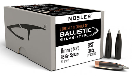 Nosler Ballistic Silvertip 6mm 95gr Spitzer Point Reloading Bullets 50/Box