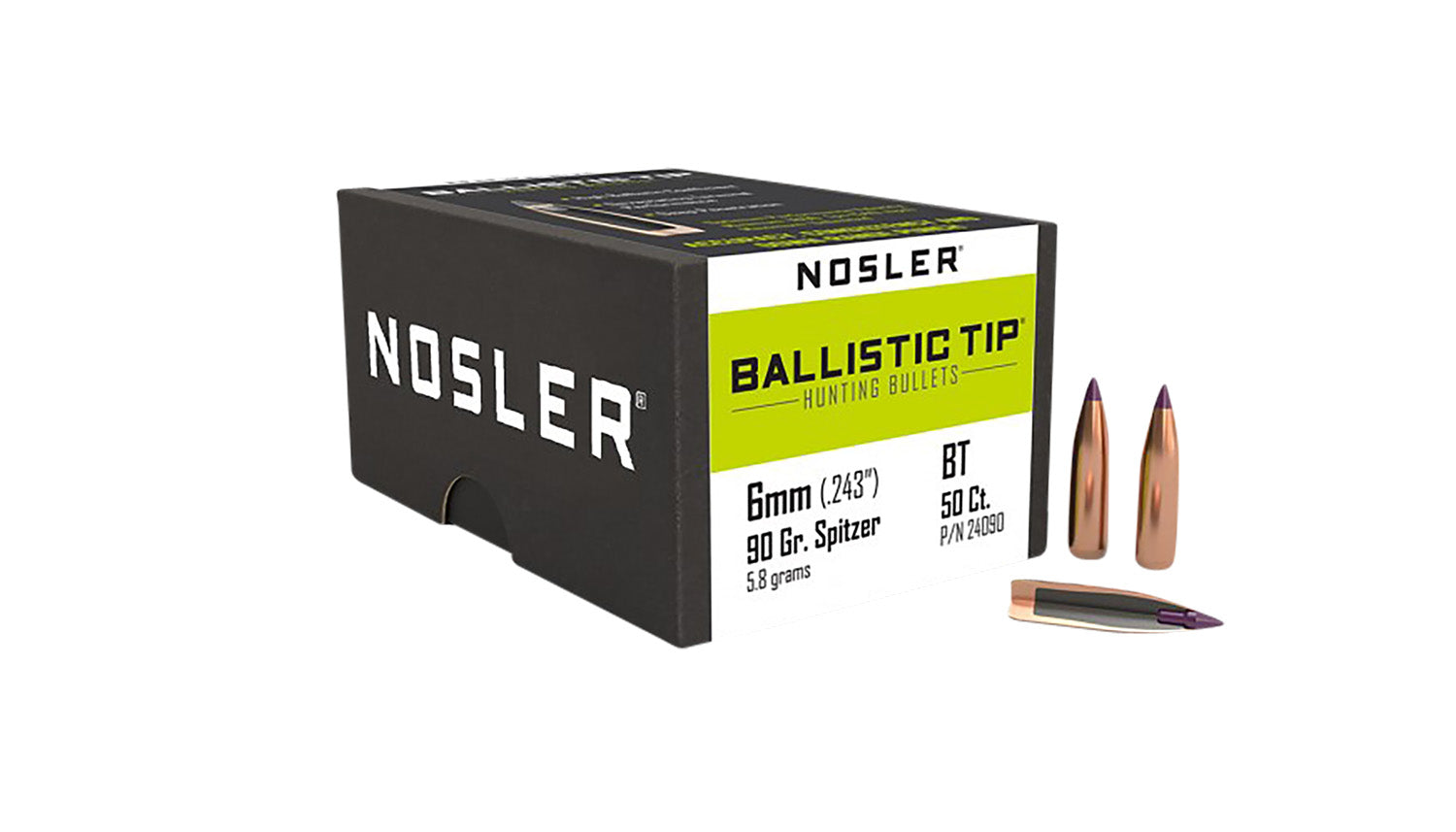 Nosler Ballistic Tip Hunting 6mm 90gr Polymer Tip Spitzer Boat Tail 50/Box