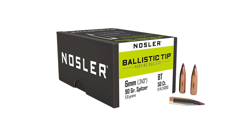 Nosler Ballistic Tip Hunting 6mm 90gr Polymer Tip Spitzer Boat Tail 50/Box