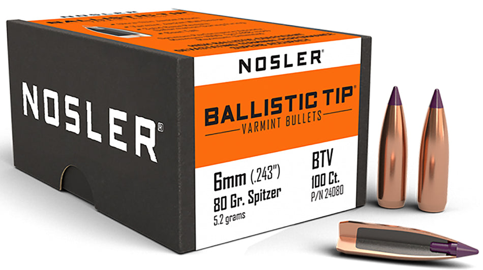 Nosler Ballistic Tip Varmint 6mm 80gr Spitzer Boat Tail 100/Box